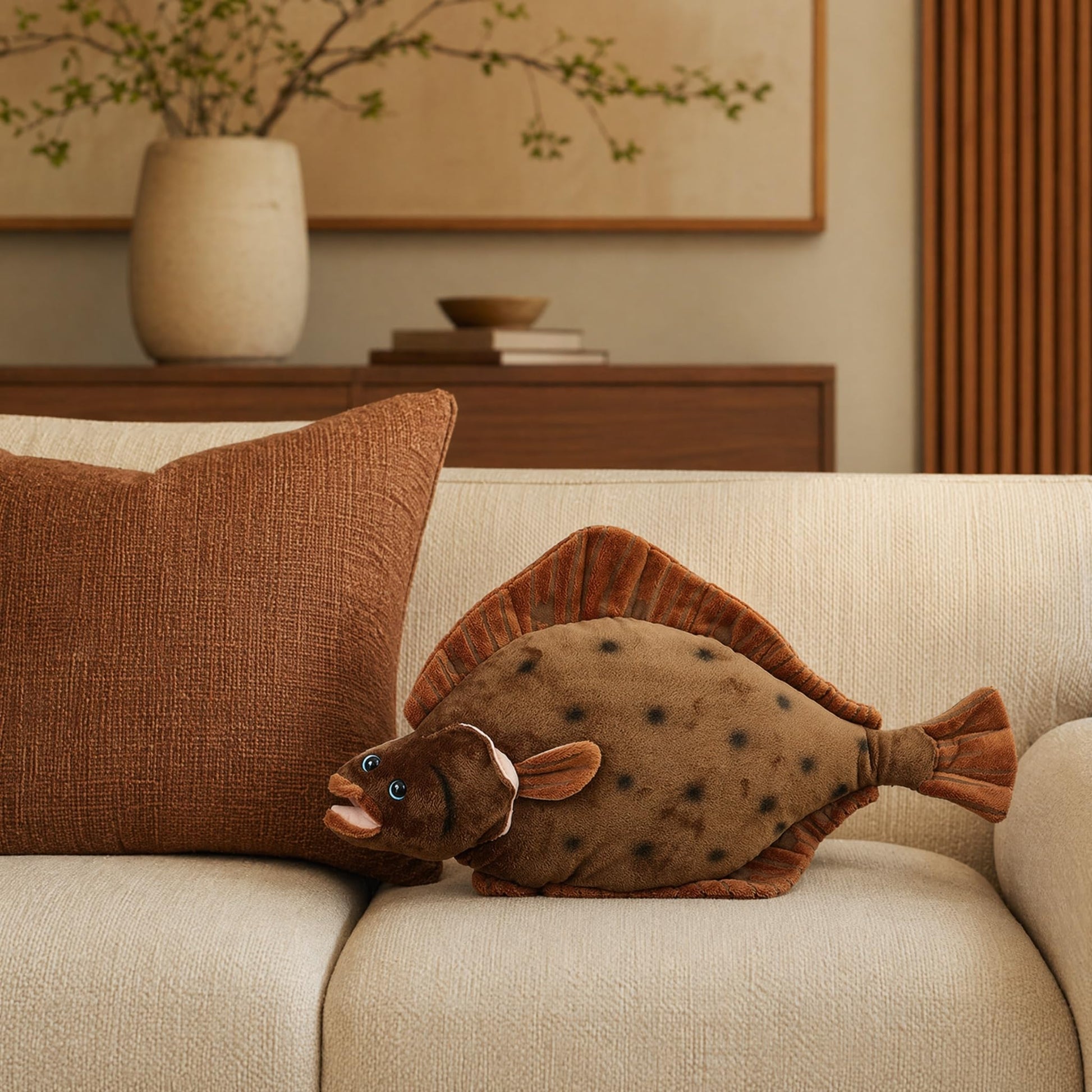 Frankiezhou Home Flounder Plush Toy - Simulation 17" Grey Lifelike Cute Flatfish Stuffed Animals Toys, Super Soft Sea Creatures Model Plush Toy Gift