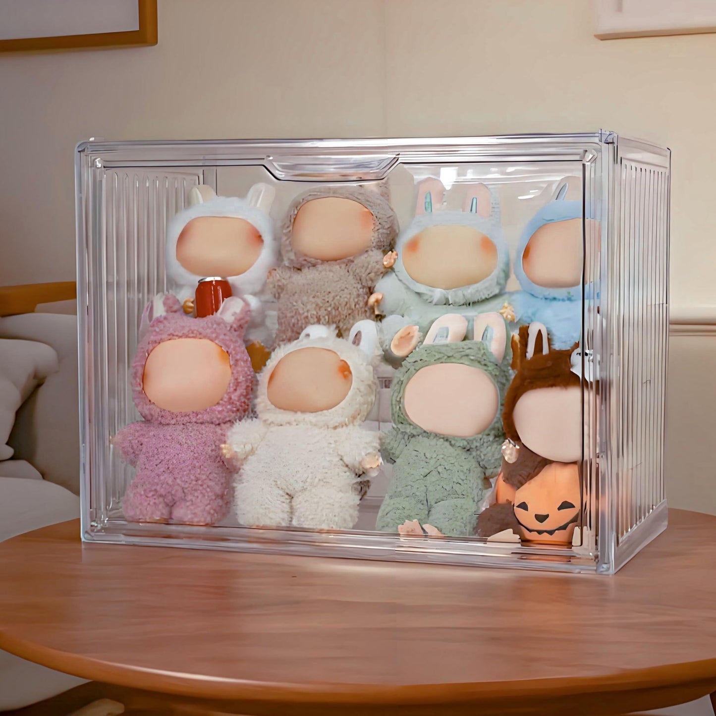 Treayes Clear Doll Storage Box Compatible with Labubu - Stackable Organizer for 15-17cm Dolls & Accessories, Transparent Display Case for
