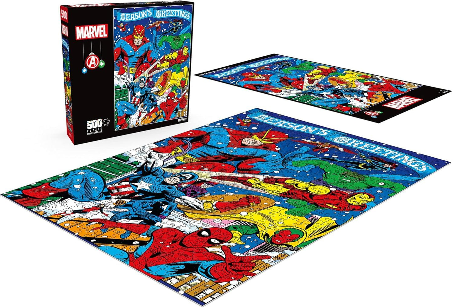 Buffalo Games - Marvel - Season's Greeting from The Avengers - 500 Piece Christmas Jigsaw Puzzle - Festive Holiday Puzzles for Adults - Precision-Cut