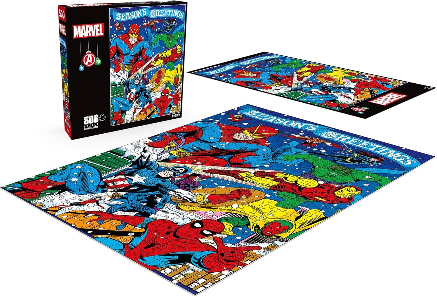 Buffalo Games - Marvel - Season's Greeting from The Avengers - 500 Piece Christmas Jigsaw Puzzle - Festive Holiday Puzzles for Adults - Precision-Cut