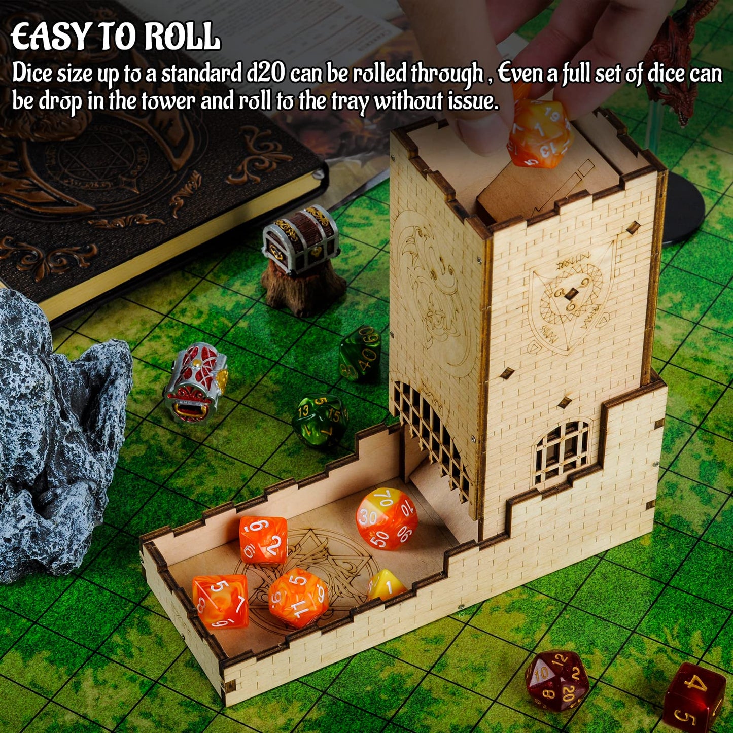 CZYY Castle Dice Tower, Foldable Wooden Dice Roller with Tray