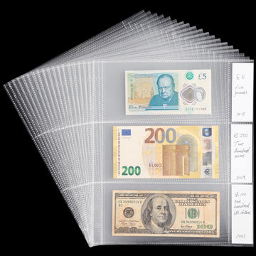 Uncle Paul 20 Sheets Currency Pages with Labels for Paper Money Collection - 3 Pockets Currency Sleeves Currency Holder Collecting Album Pages for