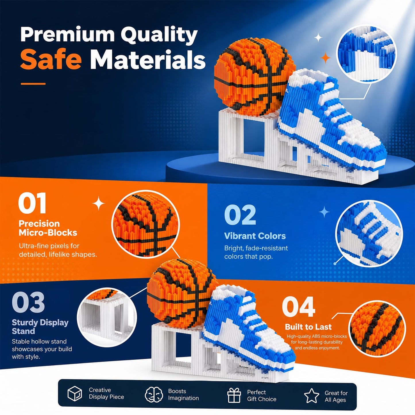 APENGBAOL Basketball Shoe & Ball Building Blocks, 2730 PCS Mini Micro Bricks with Display Stand, Gift for Basketball Lovers