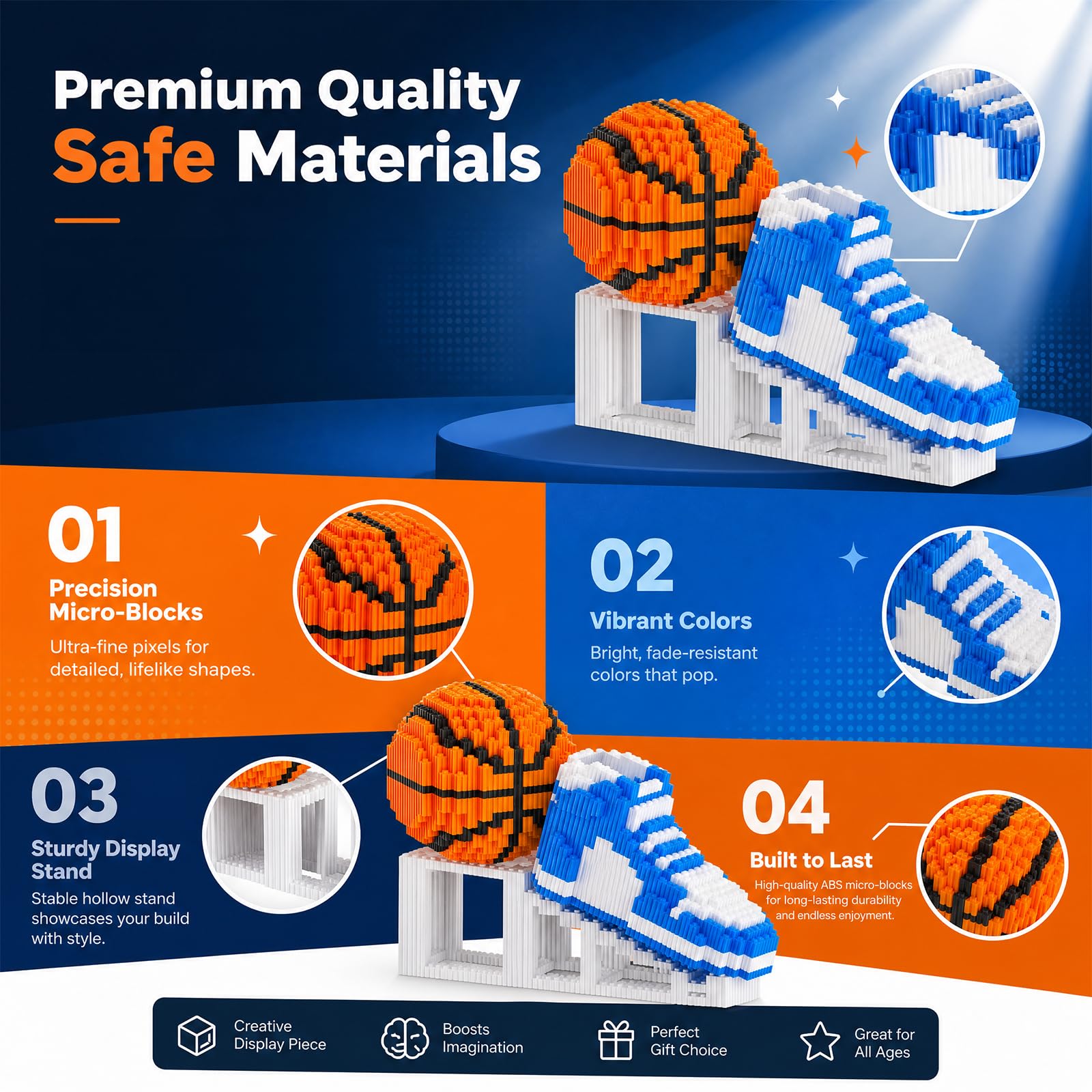 APENGBAOL Basketball Shoe & Ball Building Blocks, 2730 PCS Mini Micro Bricks with Display Stand, Gift for Basketball Lovers