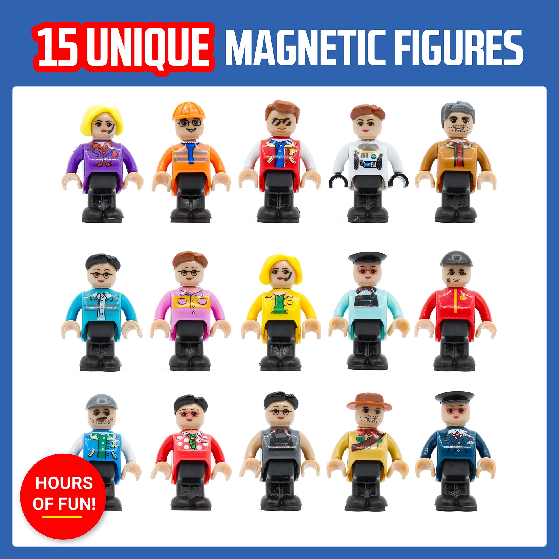 Playmags Magnetic Figures Community Set of 15 Pieces - 2 Inches Play People Perfect for Magnetic Tiles Building Blocks - STEM Learning Toys Children