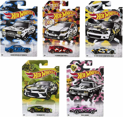 Hot Wheels Mattel 2019 Urban Camo Series Complete Bundle of 5 Die?Cast Vehicles, Camouflage Graphics, 1:64 Scale, Ages 3+