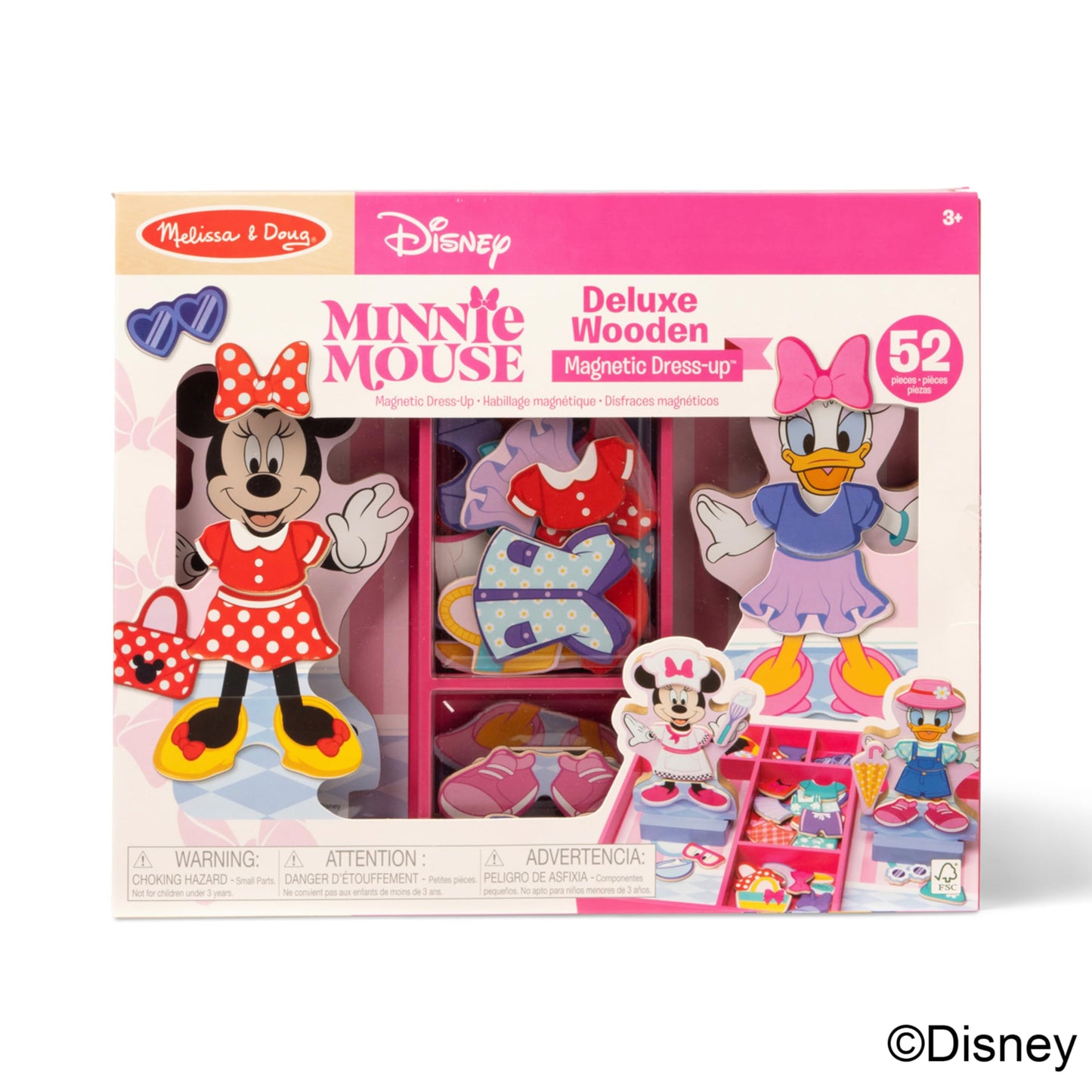 Melissa & Doug Disney Minnie Mouse and Daisy Duck Deluxe Wooden Magnetic Dress-Up; 2 Fashion Dolls with Stands for Pretend Play, 52 Pieces - FSC
