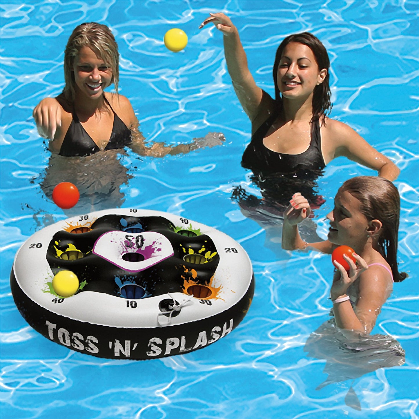 Poolmaster Toss ‘N’ Splash Inflatable Pool Game, Floating Pool Toss Game Set with Balls and Scoring Targets, Pool Party Game for Kids, Teens