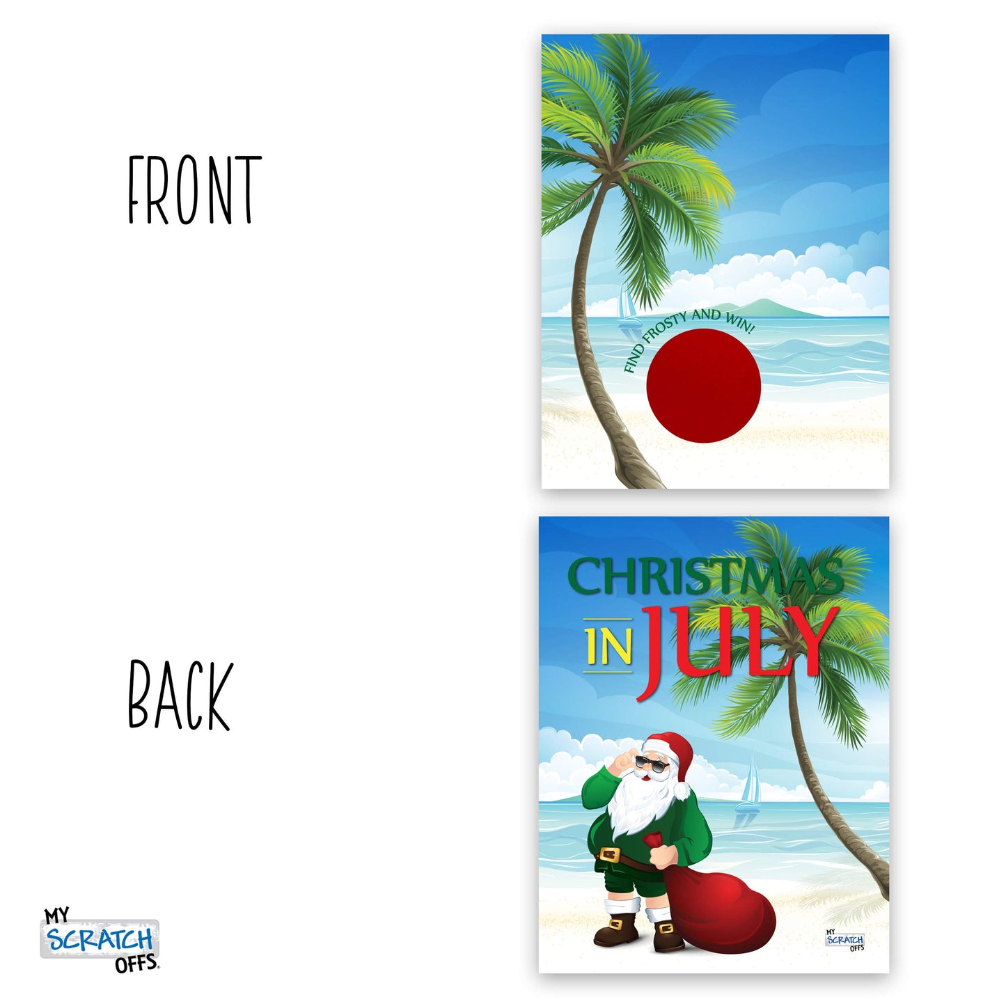 My Scratch Offs Christmas in July Scratch Off Game Cards - 26 Pack of Summer Holiday Party Games - Palm Tree Santa