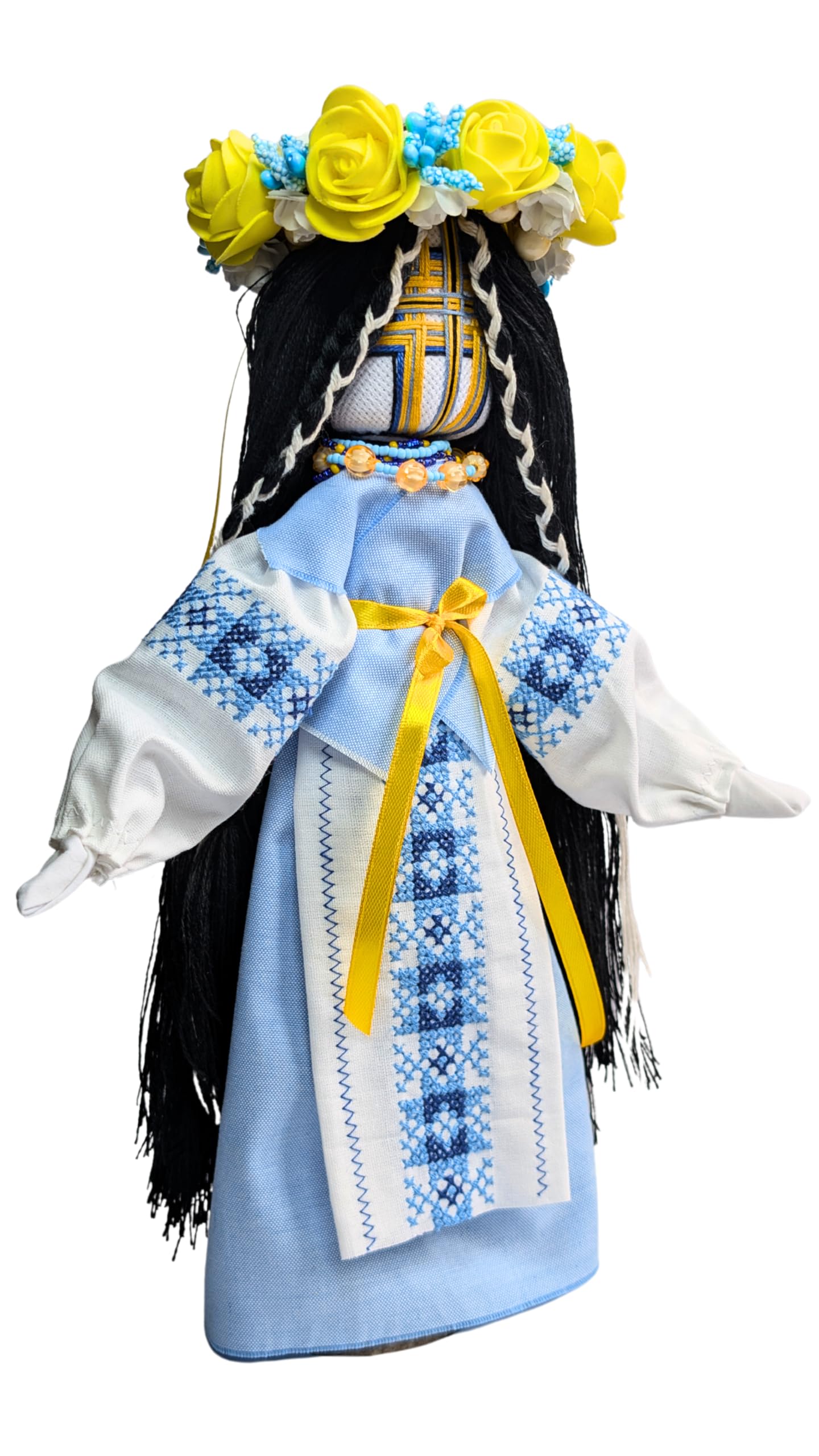 BraveUA 12'' Exclusive Collectible Ukrainian Motanka Doll on Wooden Base || Mother Nature Doll || Slavic Design Handmade Made in Ukraine (Light Blue)