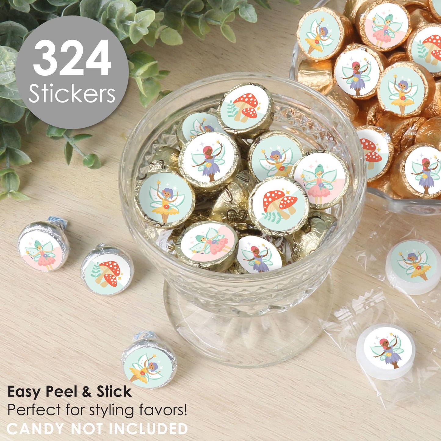 Big Dot of Happiness Let’s Be Fairies - Fairy Garden Birthday Party Small Round Candy Stickers - Party Favor Labels - 324 Count