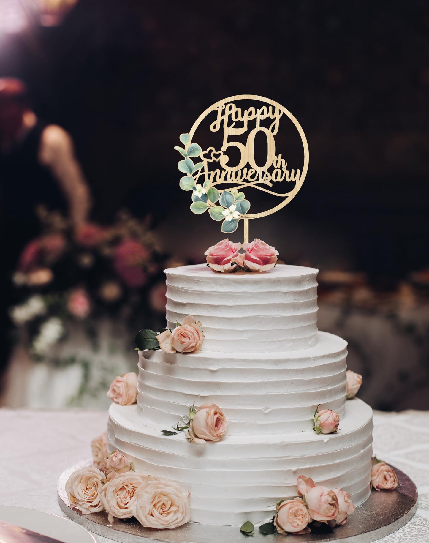 Happy 50th Anniversary Cake Toppers - 50th Anniversary Party Decorations, 50 Wedding Party, Company Decor, Wooden Decorations