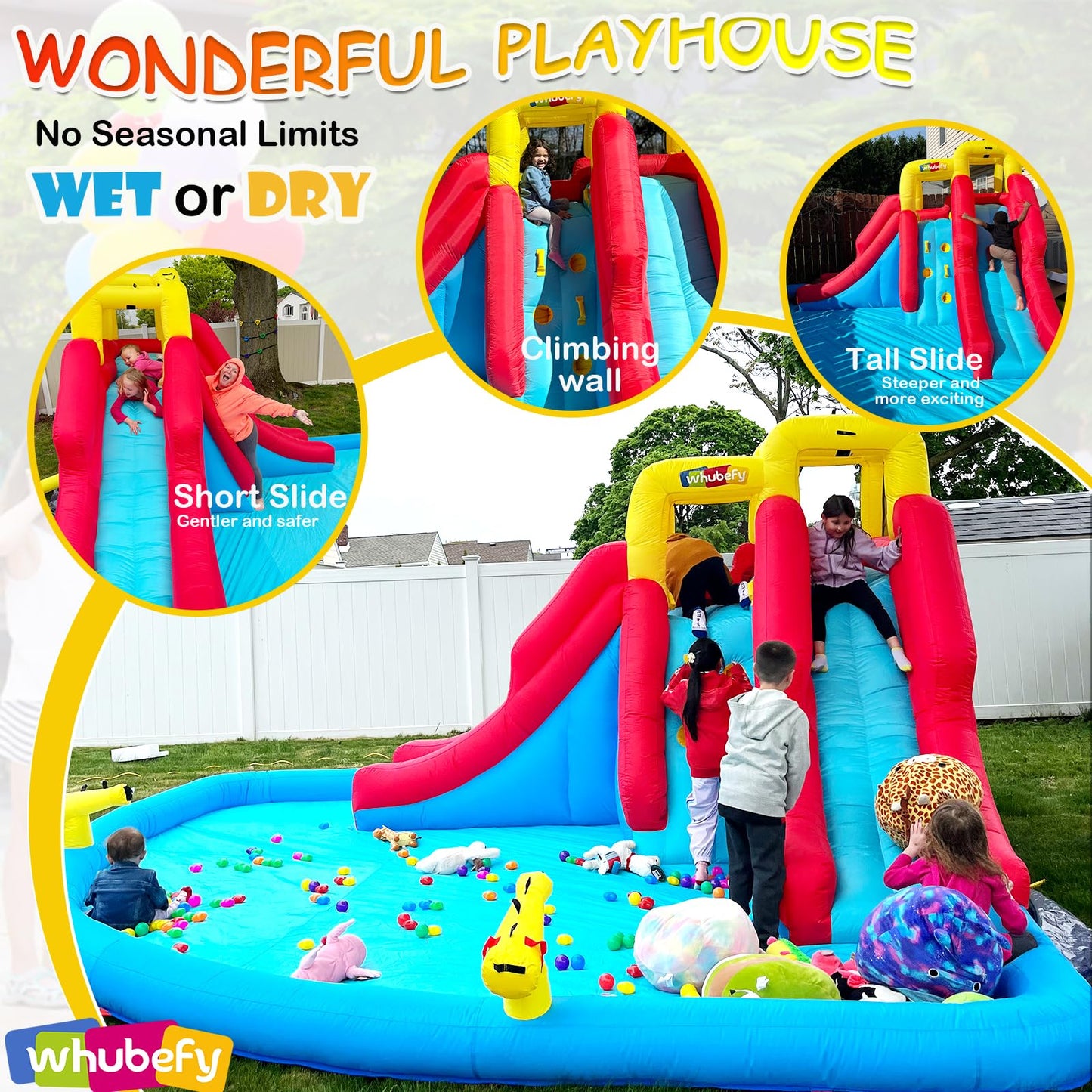 Whubefy 14.5x12.7ft Inflatable Water Slide 10 in 1 Kids Water Park Bounce House With 2 Water Slide, Top Sprayers, Climb Wall, Splash Pool, Blow up