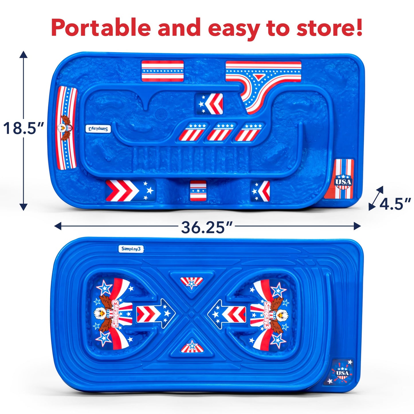Simplay3 Portable Carry and Go Kids Race Track Toy Car Train Table, 2-Sided No Assembly for Children 3 4 5 6 7 Years Old Boys Girls, Made in USA, Red
