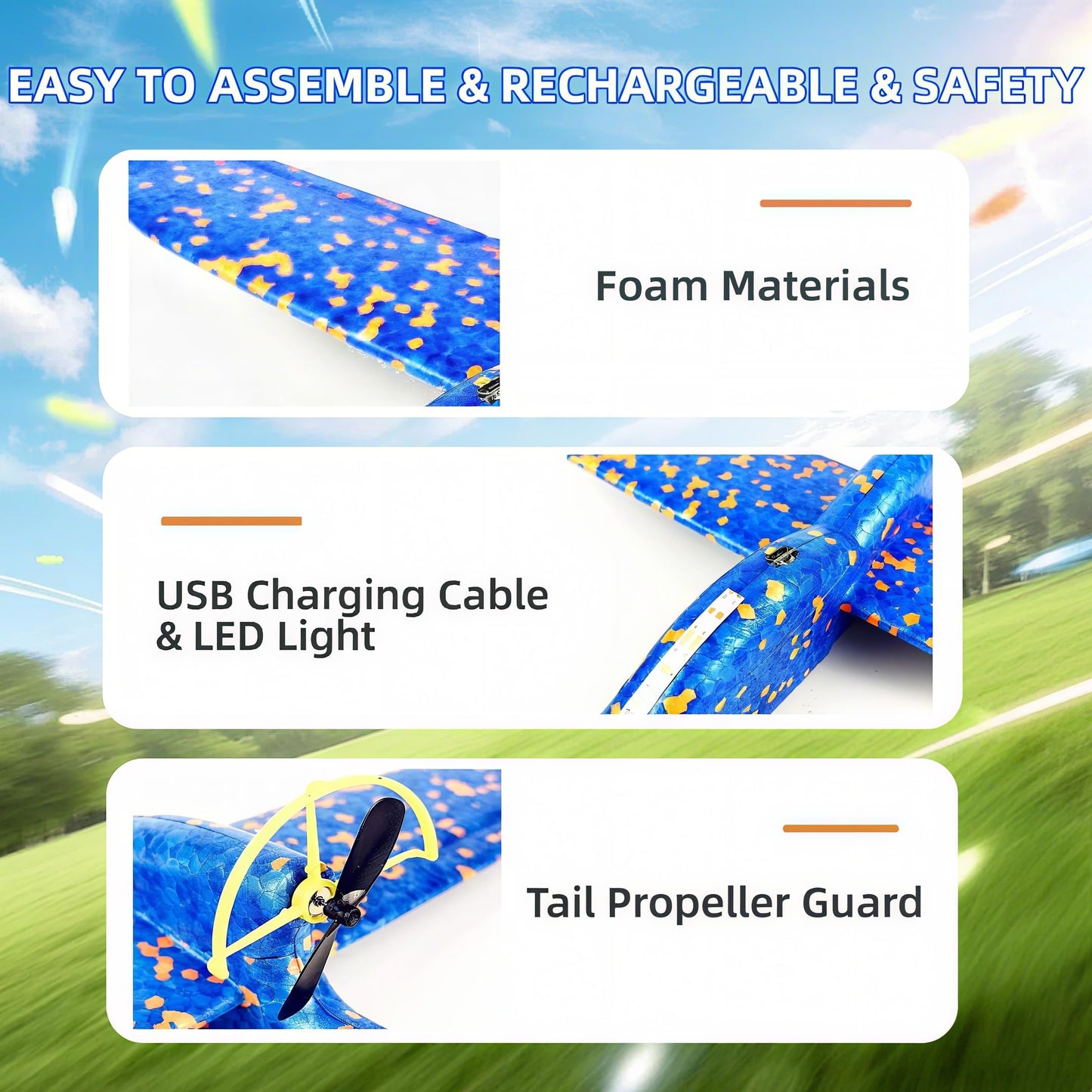 HSRBO 2 Pack Electric Foam Airplane Toy,Throwing Whirly Gliders Plaything Aeroplane with USB Charging and LED Glowing Outdoor Airplane Toys