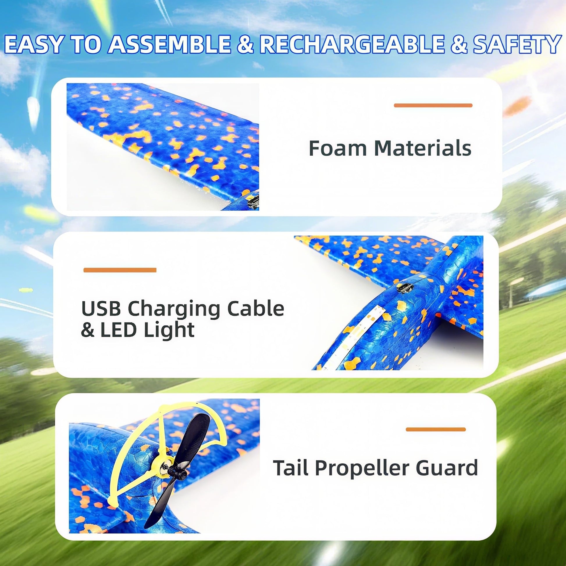 HSRBO 2 Pack Electric Foam Airplane Toy,Throwing Whirly Gliders Plaything Aeroplane with USB Charging and LED Glowing Outdoor Airplane Toys