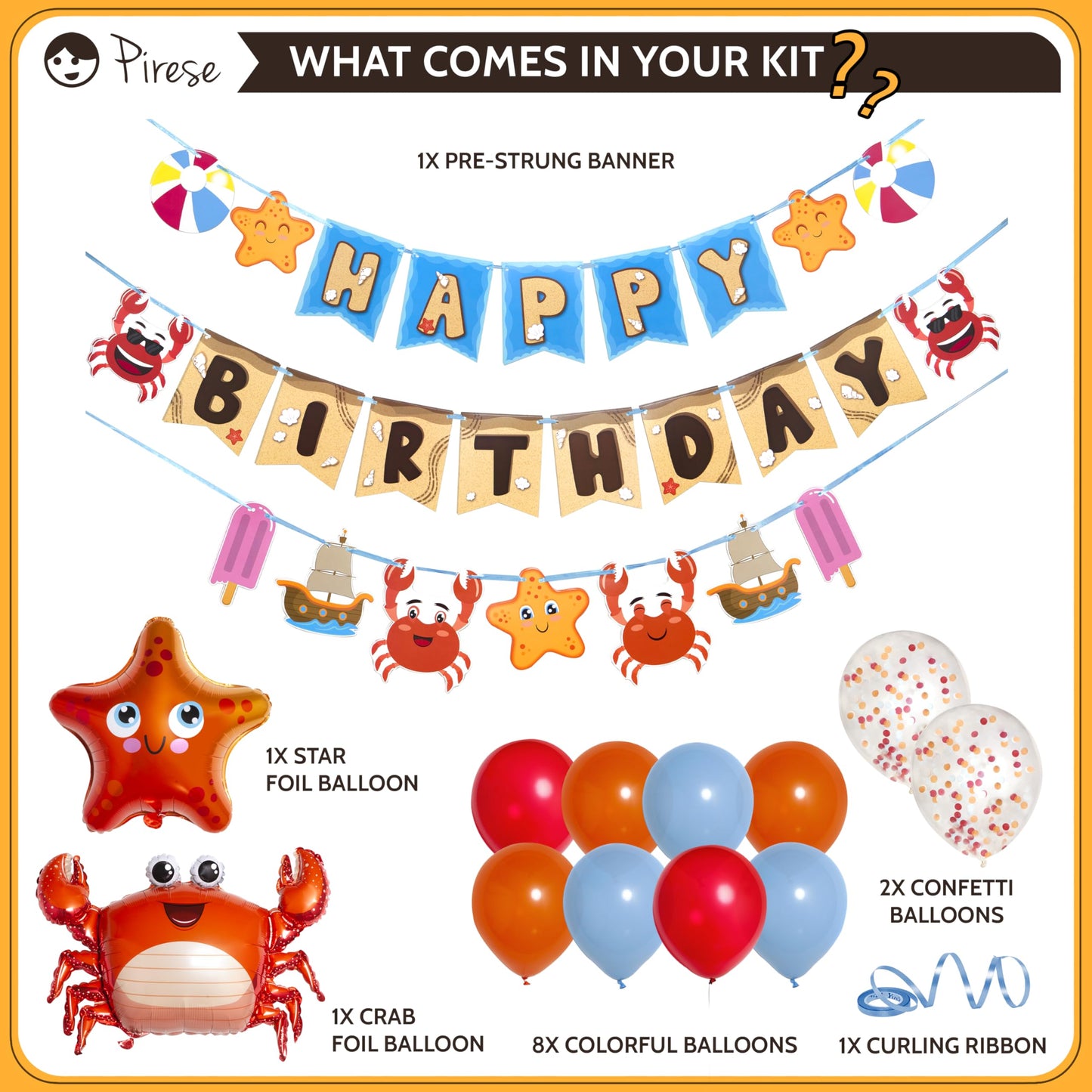 Pirese Crab Party Decorations - Crab Birthday & Feast Supplies | Seafood Boil Theme | Includes Sign, Balloon