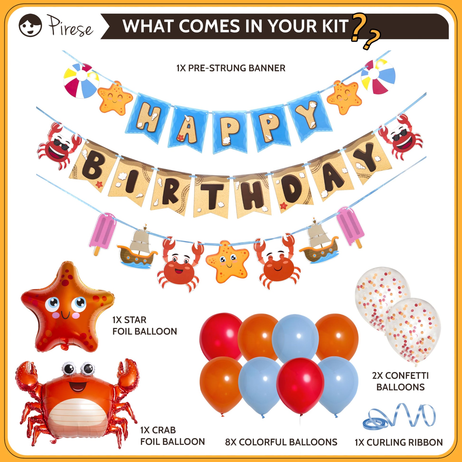 Pirese Crab Party Decorations - Crab Birthday & Feast Supplies | Seafood Boil Theme | Includes Sign, Balloon