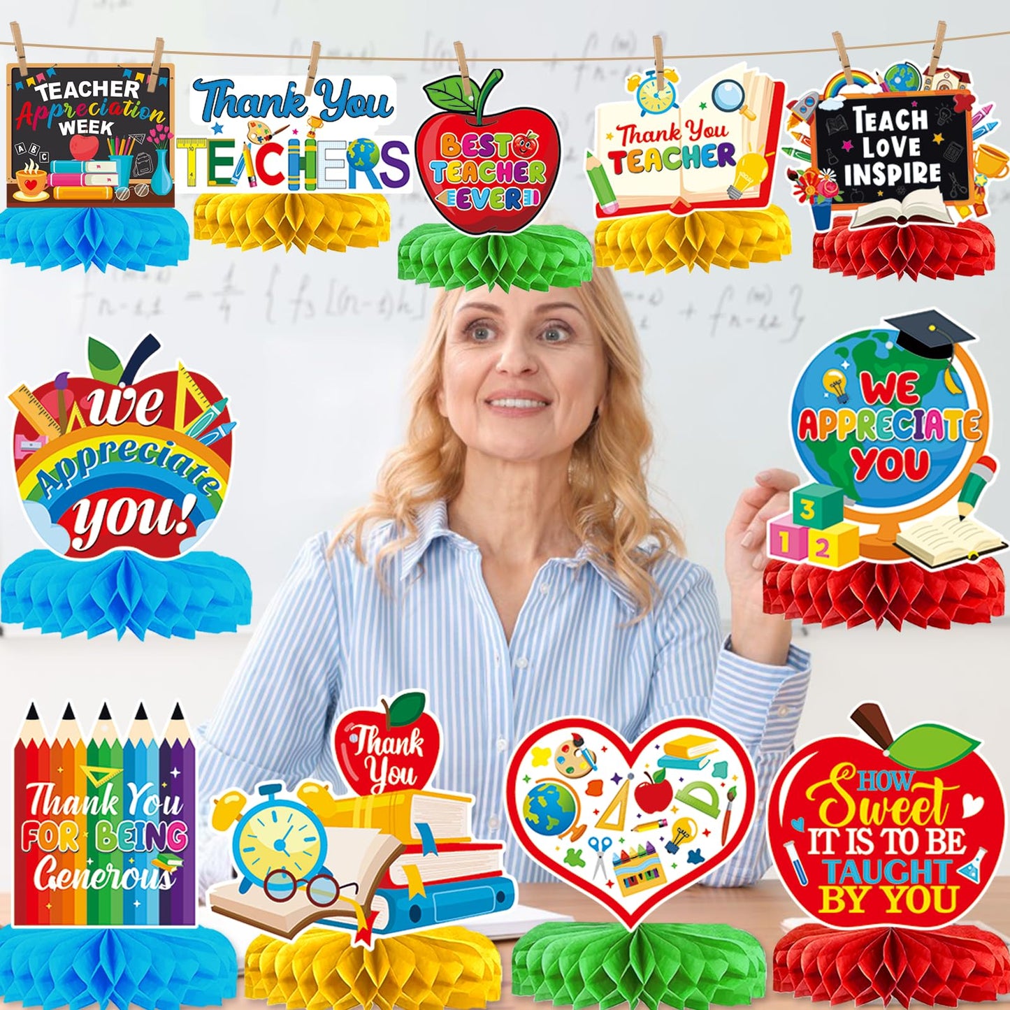 12Pcs Teacher Appreciation Table Decorations Honeycomb Centerpieces Thank You Teachers Table Centerpieces Teacher Appreciation Decorations