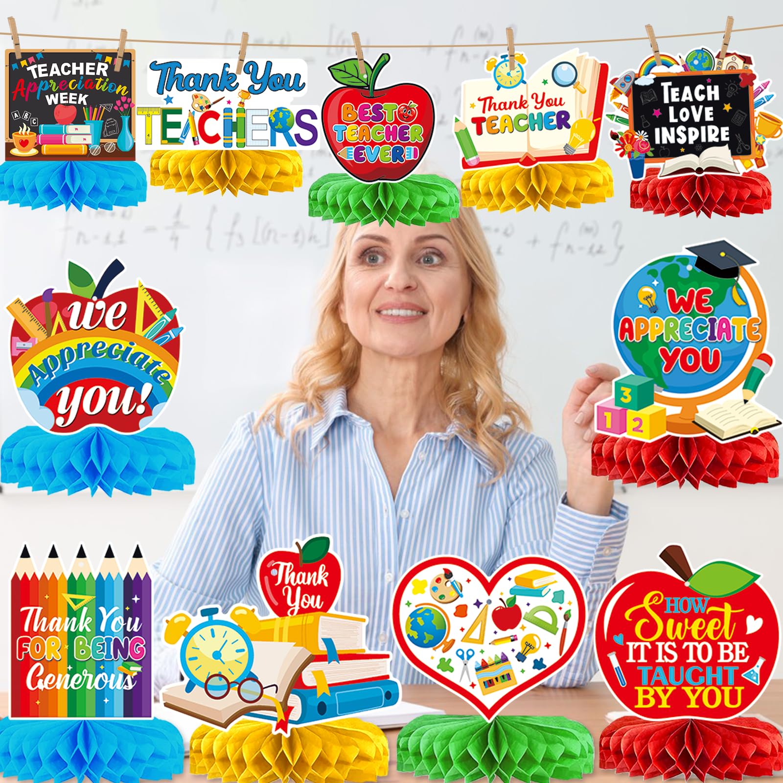 12Pcs Teacher Appreciation Table Decorations Honeycomb Centerpieces Thank You Teachers Table Centerpieces Teacher Appreciation Decorations