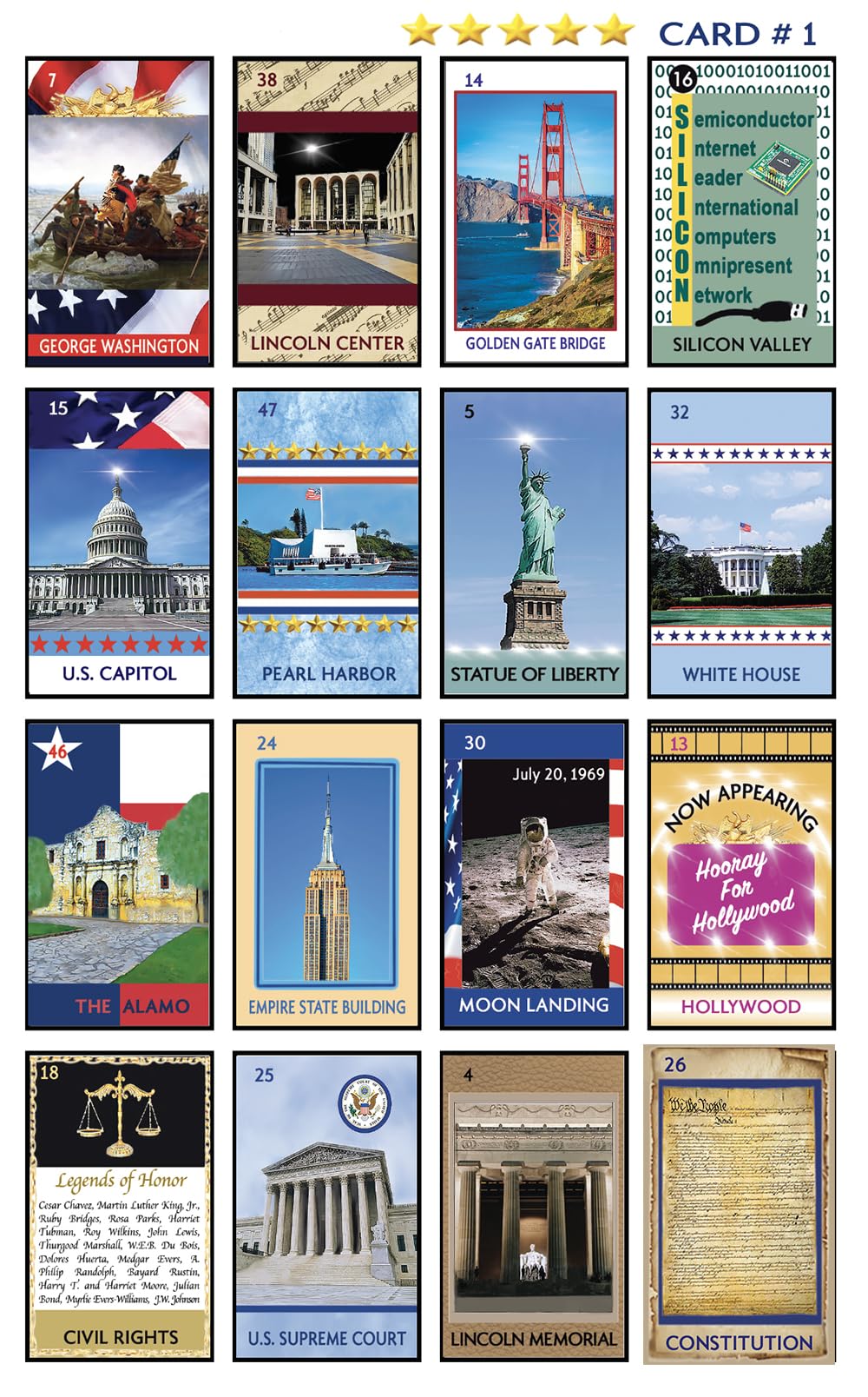 MI ARTE PRODUCTIONS American Loteria Fun Bingo Game for All Patriotic Colorful Loteria Cards Tokens - 54 Illustrated Cards - 3-10 Players Ages 7+