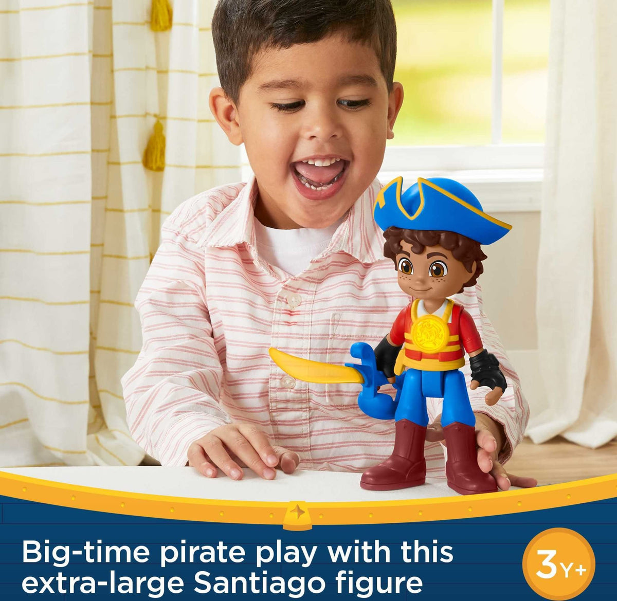 Fisher-Price Preschool Toy Santiago of The Seas Light-Up Talking Santiago, 9-Inch Poseable Pirate Figure for Pretend Play Kids Ages 3+ Years