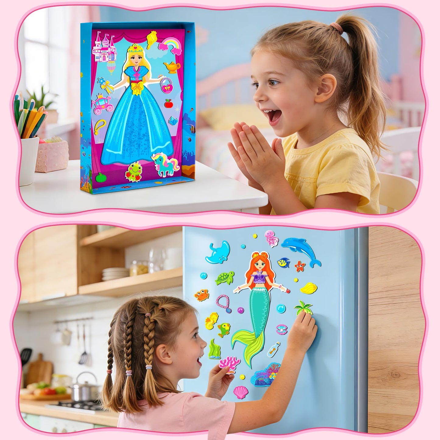 Magnetic Dress Up Dolls Girls Toys Princess Mermaid Fairy Ballerina Fridge Magnets Puzzles Toddlers 3-5 Pretend Play Car Road Trip Airplane Travel
