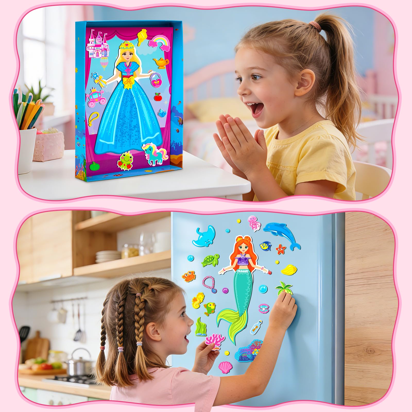 Magnetic Dress Up Dolls Girls Toys Princess Mermaid Fairy Ballerina Fridge Magnets Puzzles Toddlers 3-5 Pretend Play Car Road Trip Airplane Travel