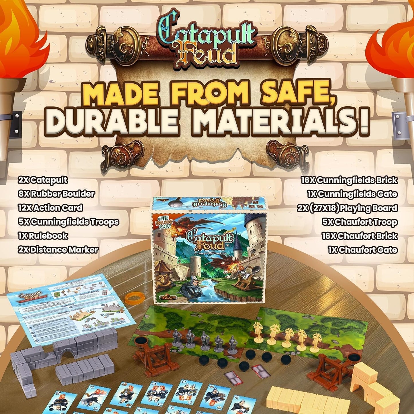 Vesuvius Media Catapult Feud Board Game - Fun Family Strategy Game for Kids & Adults 7+ - Build Castle Defenses & Launch Epic Battles - Durable