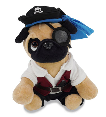 DolliBu Pug Dog Stuffed Animal with Pirate Dress Up and Name Personalization - Sea Adventure Plush Toy with Cute Pirate Costume - Hat, Shirt, Pants