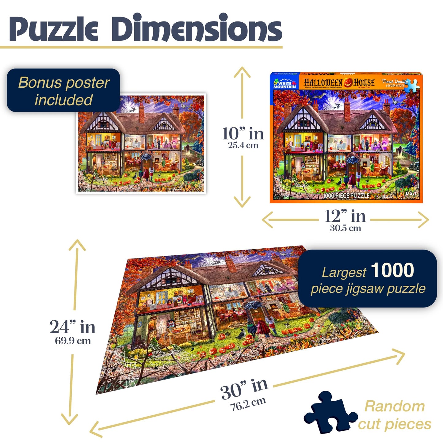 White Mountain 1000 Piece Jigsaw Puzzle Halloween Fall and Autumn Puzzles Large Pieces Gift for Adults and Family 24"x30" - Halloween House