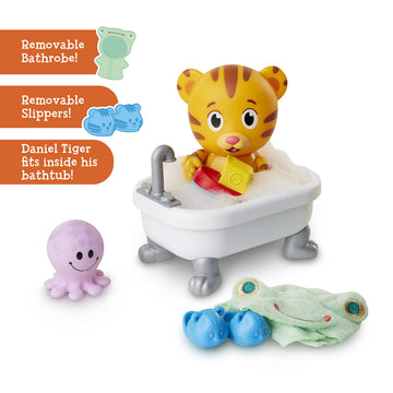 Daniel Tiger's Neighborhood Bath Time Daniel Tiger Figure is 7" Tall - Articulated Neck, Arms & Legs, Comes with Cute Frog Robe & Tigey-Shaped