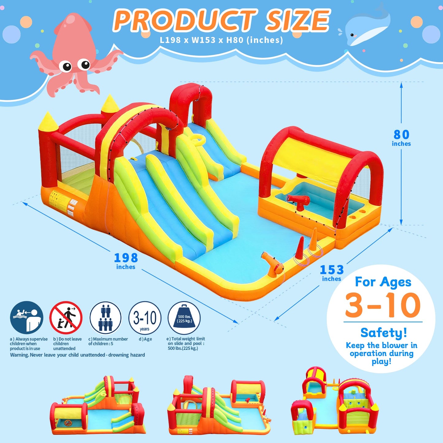 Bestsun Inflatable Water Slide Bounce House Combo Kids Bouncy Castle