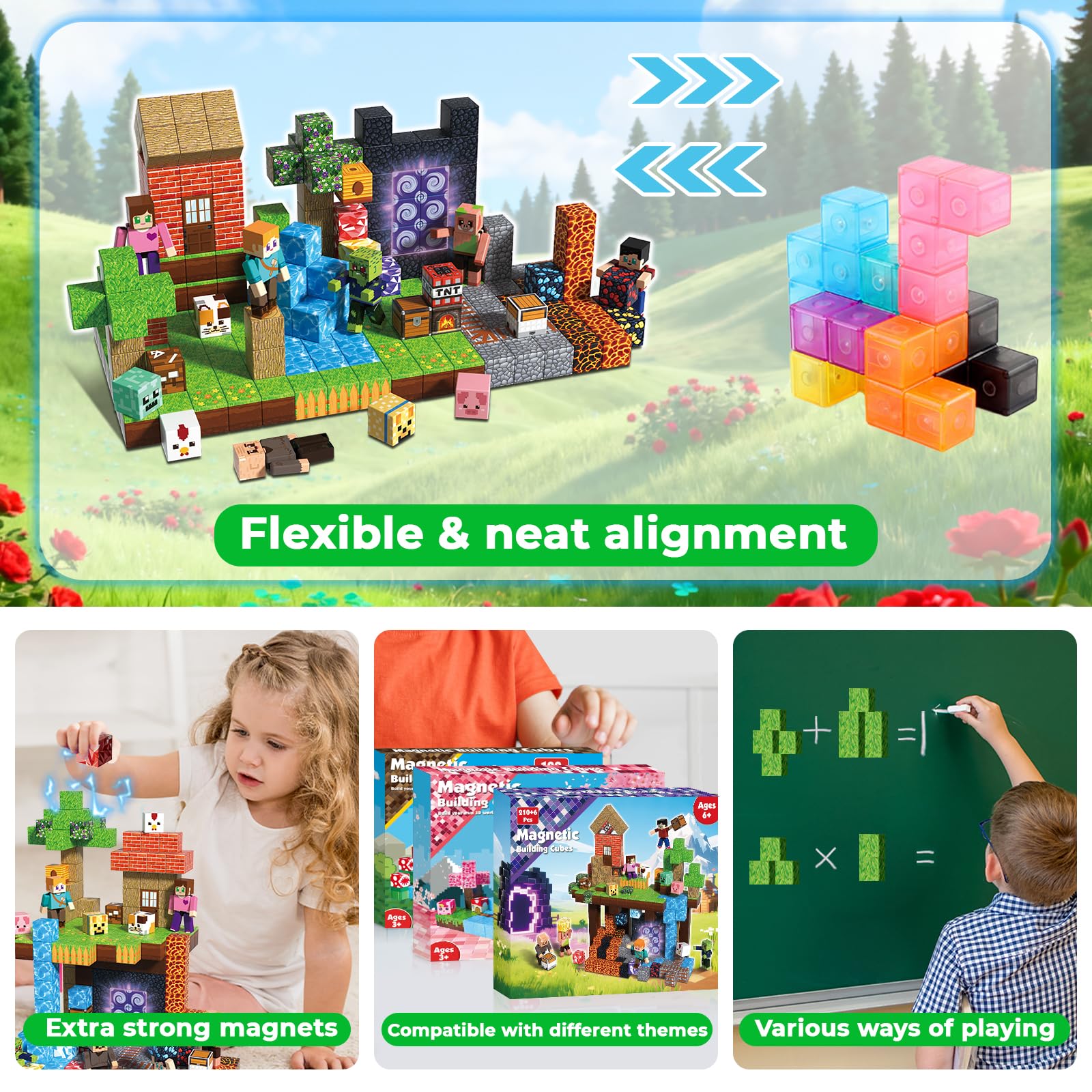Annexfun 210PCS Magnetic Blocks with 6 Action Figures- 2026 STEM Magnetic Building Blocks for Kids 6+ Christmas, Creative Educational Play Set