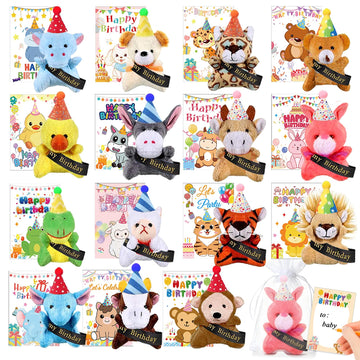 Birthday Animal Plush Keychains Bulks - Valentines Day Gifts for Kids, Small Stuffed Animals Toys with Gift Bags, School Classroom Party Favors