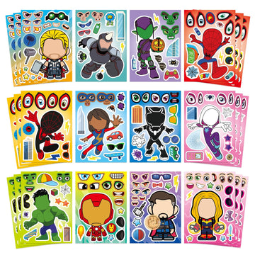 36 Sheets Cute Superhero Stickers for Teen Make Your Own Movie Sticker Make a Face Stickers for Teens Girls Boys, Classroom Rewards Movies Themed Art