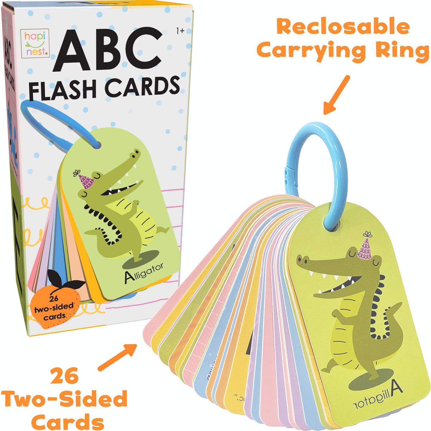 Hapinest My First ABC Alphabet Flash Cards for Baby and Toddlers, 26 Double-Sided Flashcards with Ring