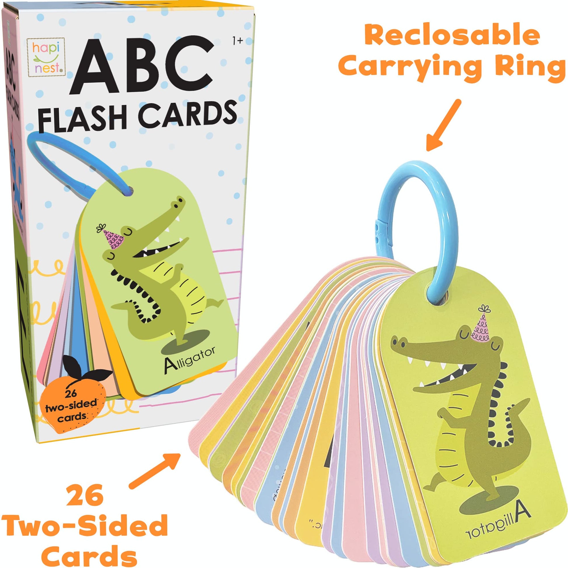 Hapinest My First ABC Alphabet Flash Cards for Baby and Toddlers, 26 Double-Sided Flashcards with Ring