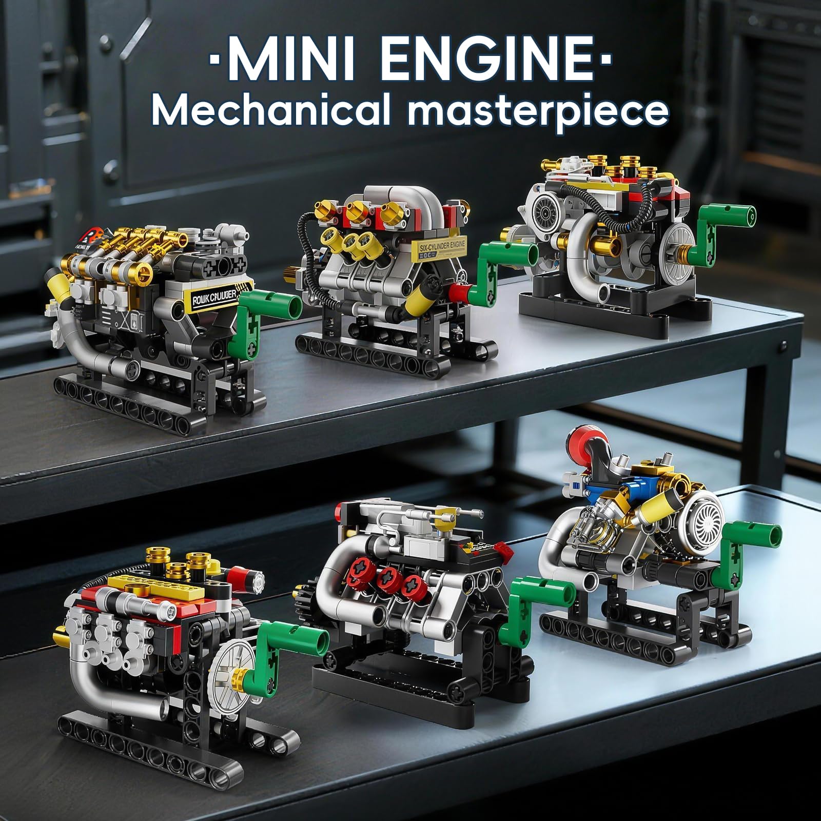 HJPLPXH Mini V8 Engine Building Blocks Set, Mechanical Desk Display