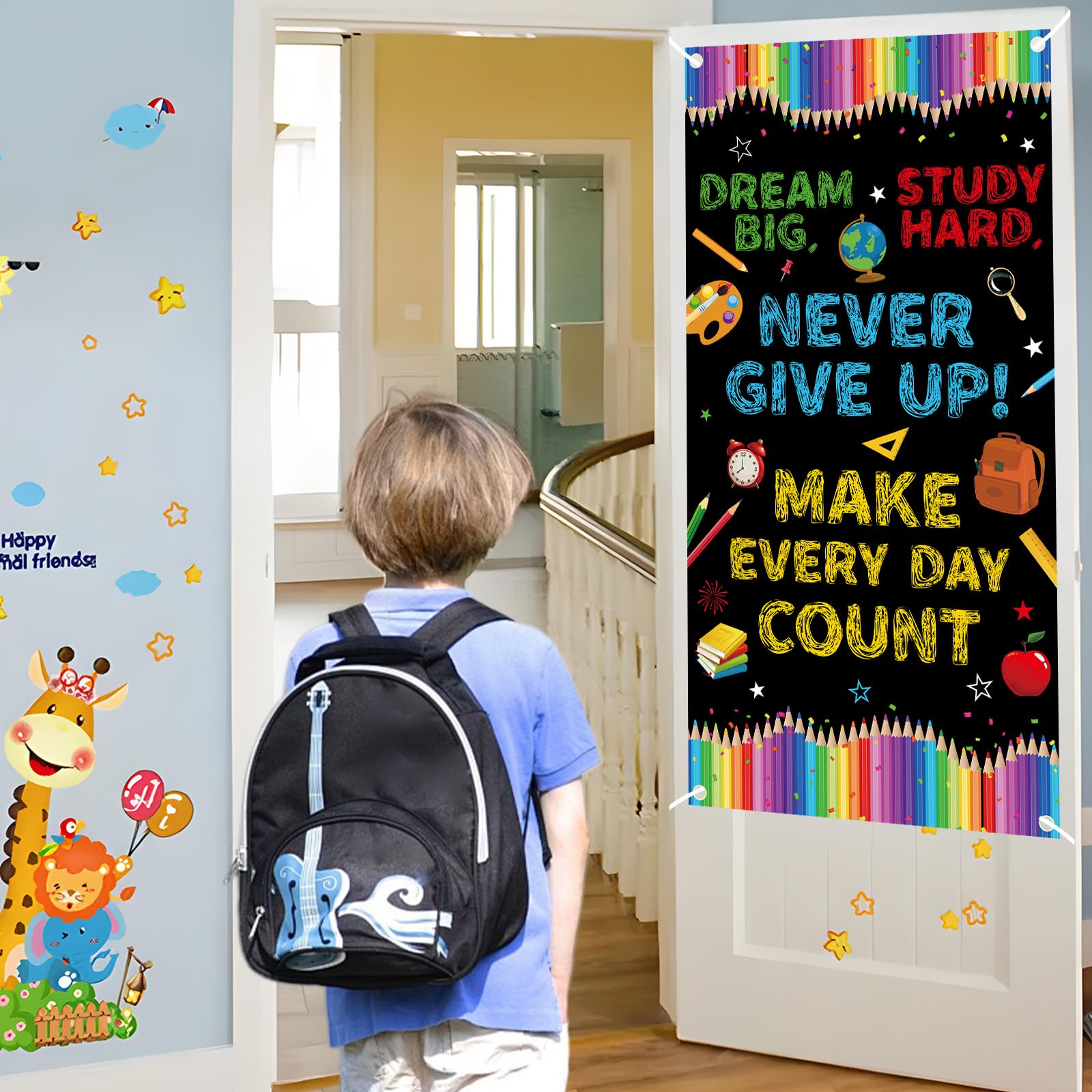 71 x 35 Inches Welcome First Day of School Motivational Door Cover Banner for Doorway Wall, Large Dream Big Never Give Up Make Every Day Count Poster