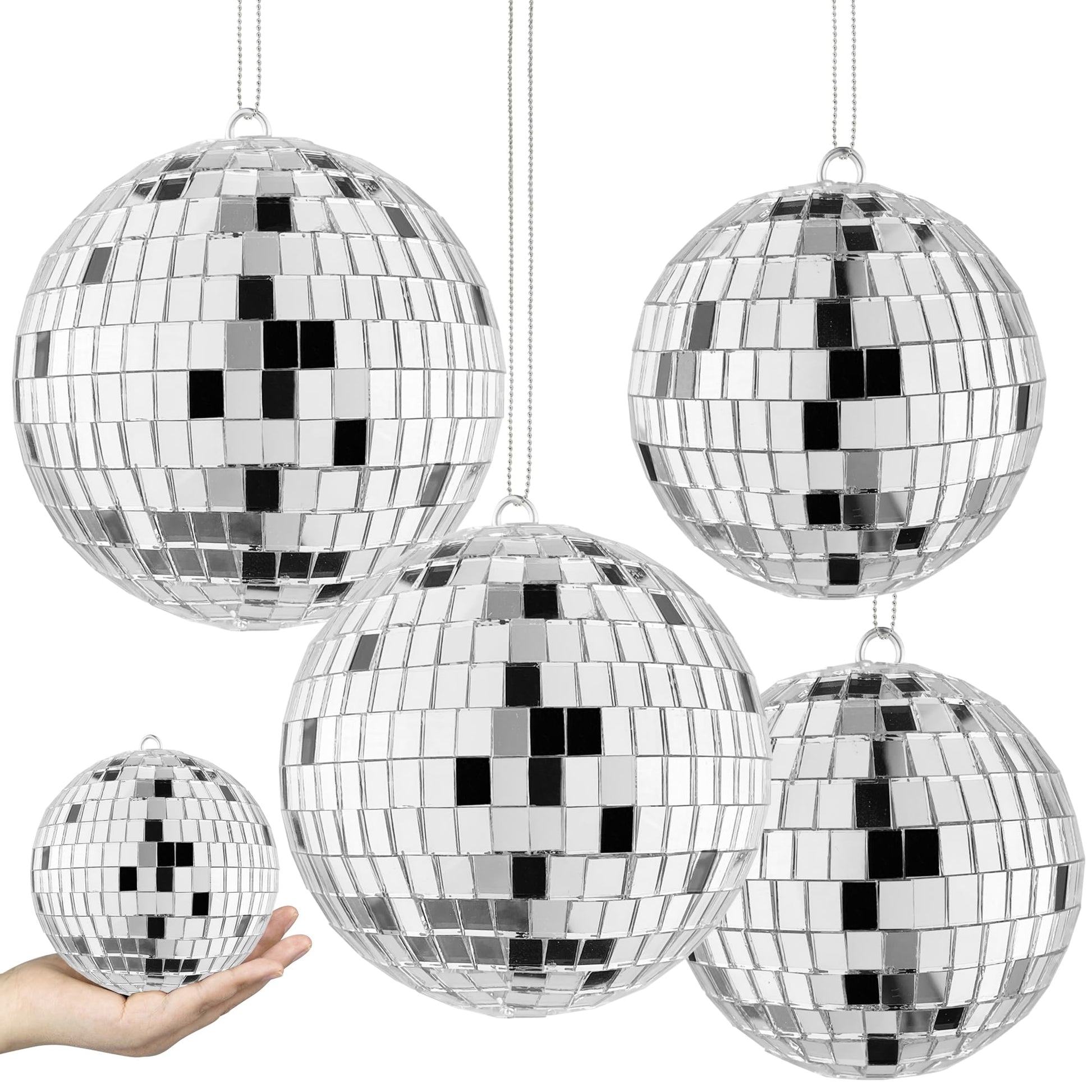 4 PCS 4 Inch 3.15 Inch Disco Ball Party Decorations Reflective Mirror Ball 70s Disco Themed Ornaments for Christmas Tree Cake Decor