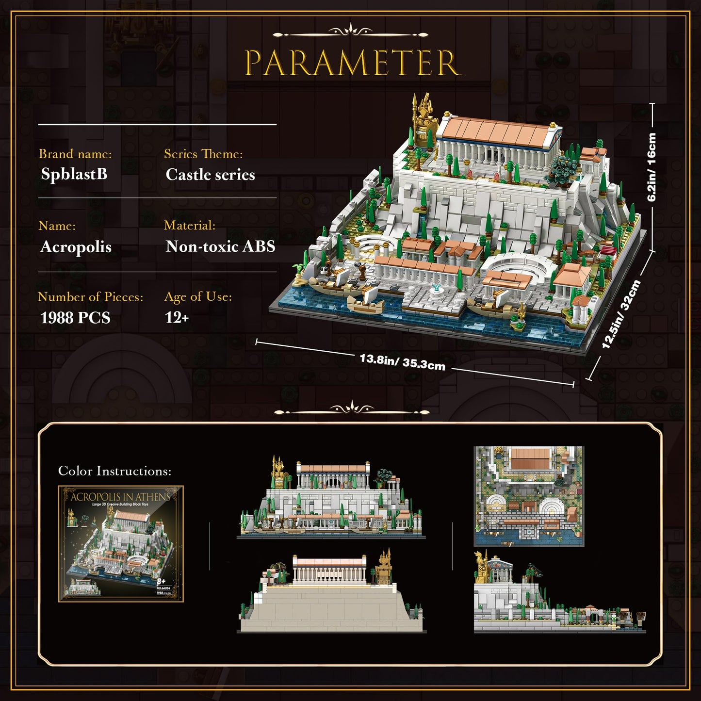 SpblastB Architecture Acropolis of Athens Building Blocks Set, 1988 Pieces Landmark Collection City Building Kit, Display Model Kit and Home Decor