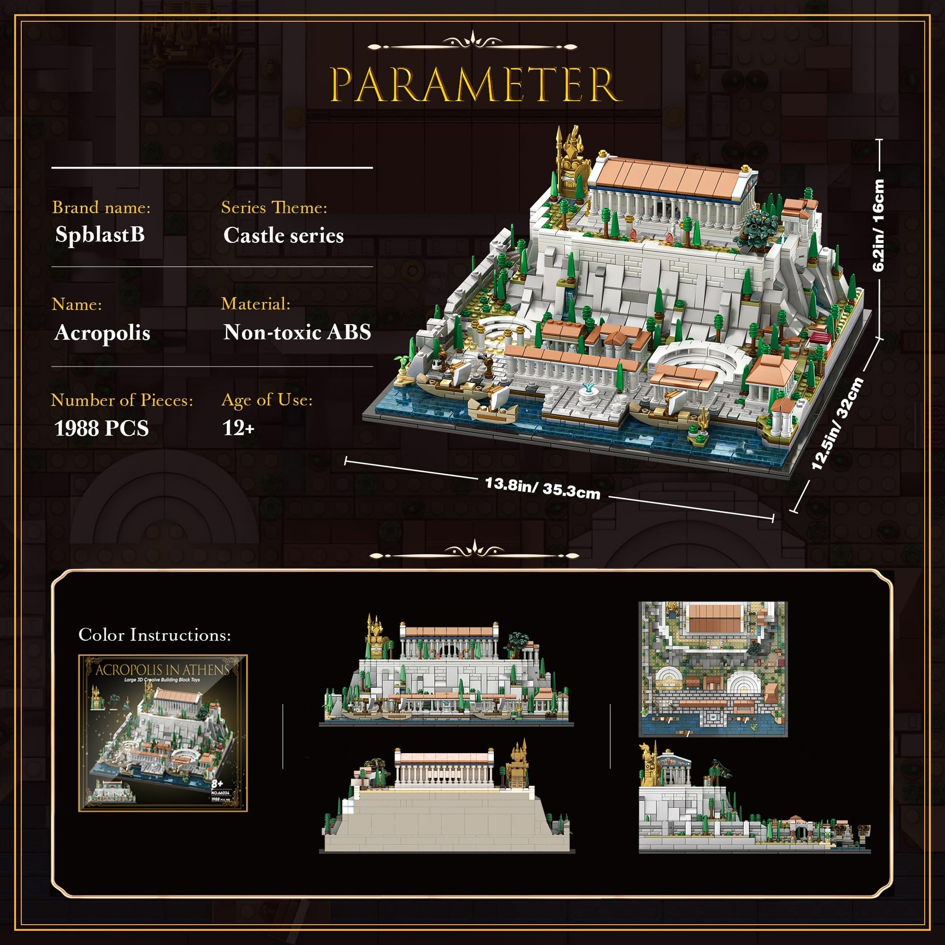 SpblastB Architecture Acropolis of Athens Building Blocks Set, 1988 Pieces Landmark Collection City Building Kit, Display Model Kit and Home Decor