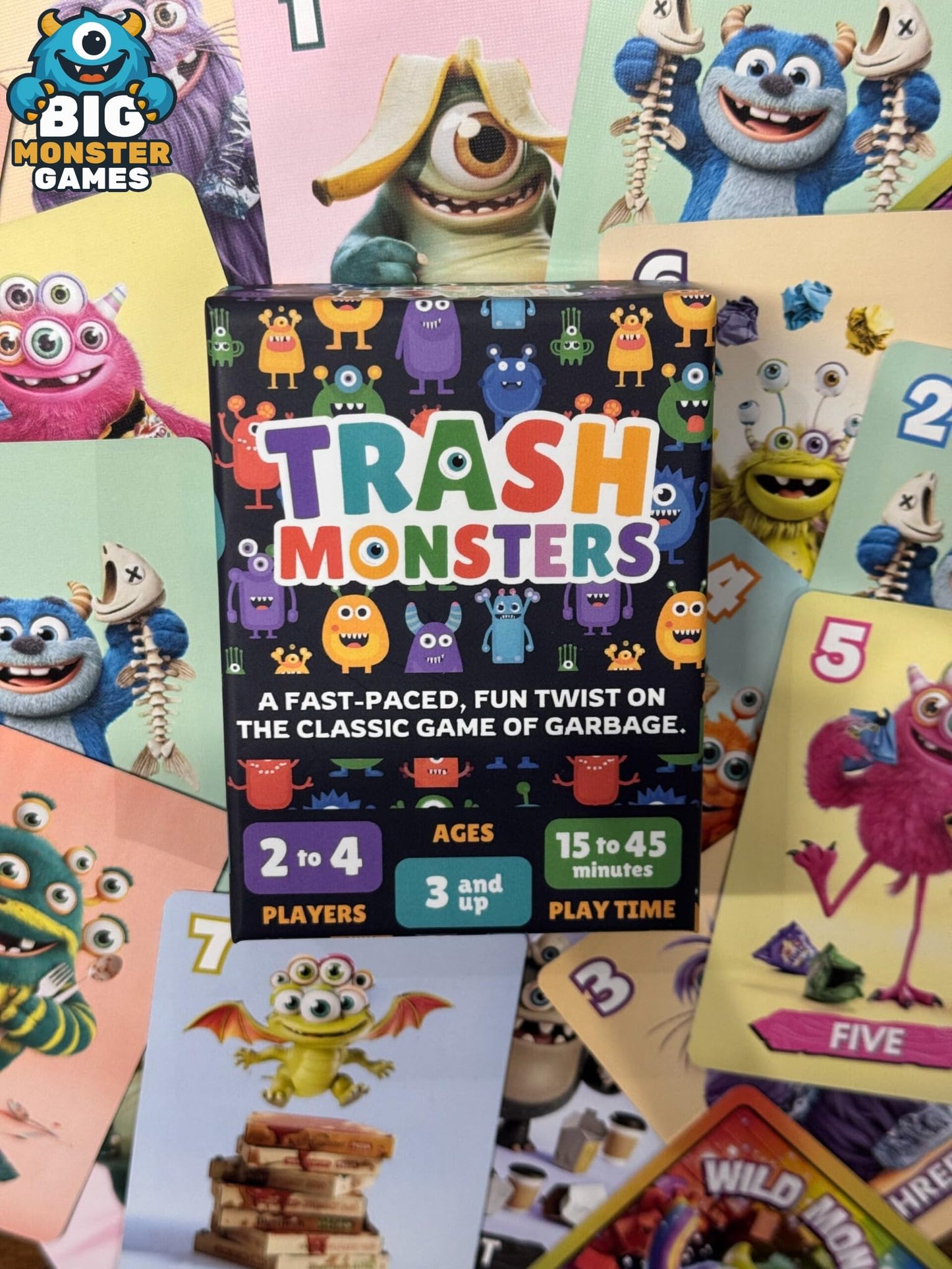 Big Monster Games Trash Monsters - Card Game, Easy Number Sequencing Game with Fun Monsters | Ages 3 and up | Kids & Family Nights | Simple to Learn