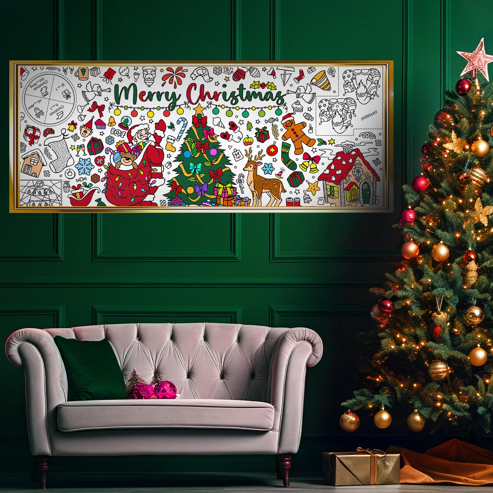 MYFEST Christmas Coloring Tablecloth 30x72 inches, Thick and Jumbo Christmas Coloring Poster for DIY Painting Activities or Developmental Games, Paper