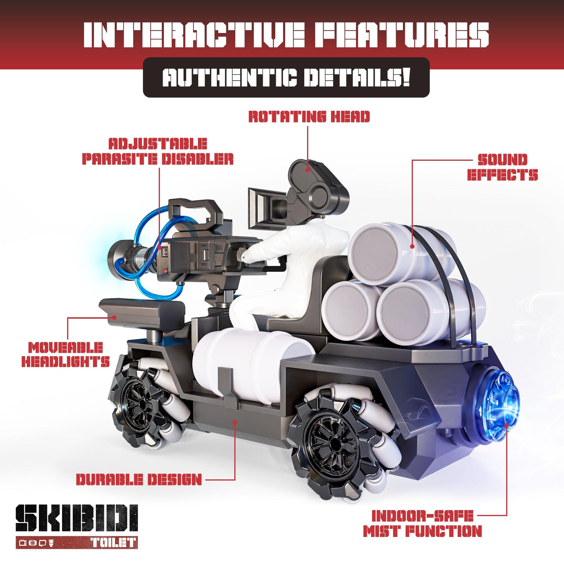 Force1 Officially Licensed Skibidi Toilet Toy Cameraman Figure PDLT Tank RC Truck- Parasite Disabler Tank Remote Control Car, Rechargeable RC Car