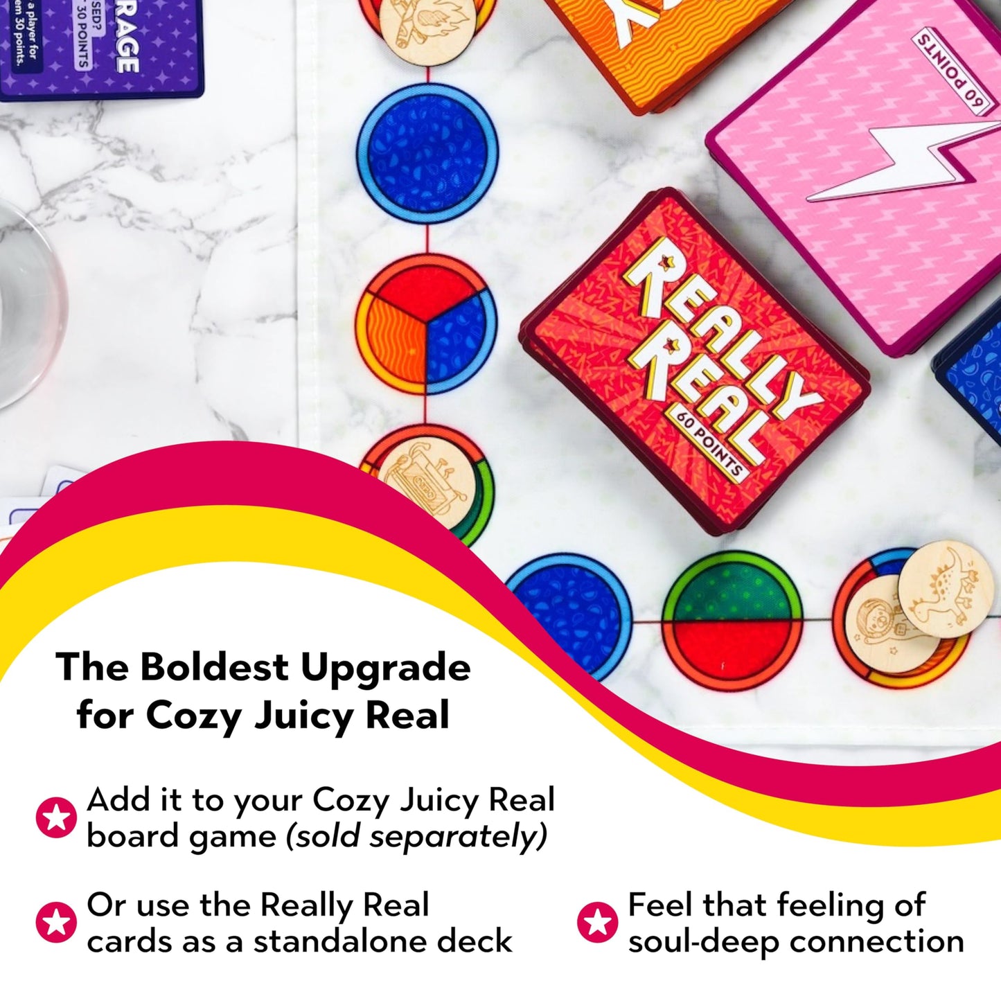 Cozy Juicy Real Game REALLY REAL EDITION - 54 Deeper Conversation Cards for Adult Friends & Couples, Dare to Ask Questions Tell Tales & Go Deep, Get