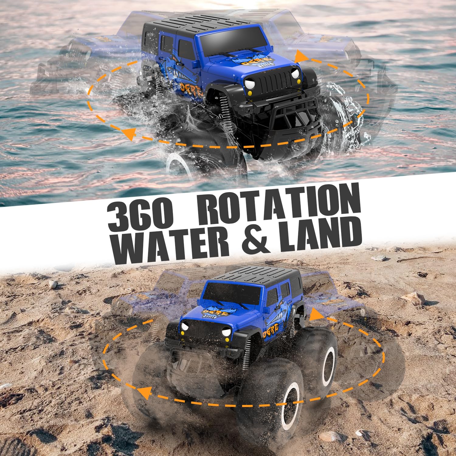 STEMTRON Amphibious Remote Control Car 1:16 All Terrain Monster Truck