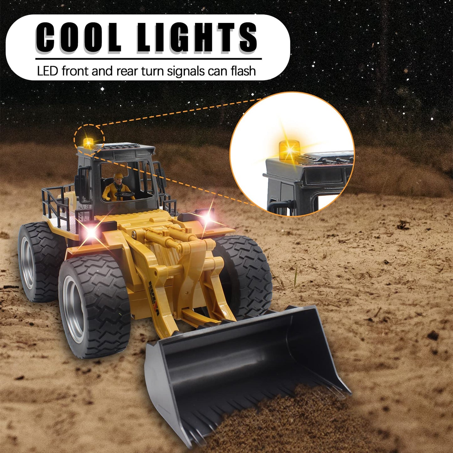 fisca RC Wheeled Front Loader Remote Control Bulldozer Truck 6 Channel 2.4G Alloy Vehicle Tractor Toy with Lights