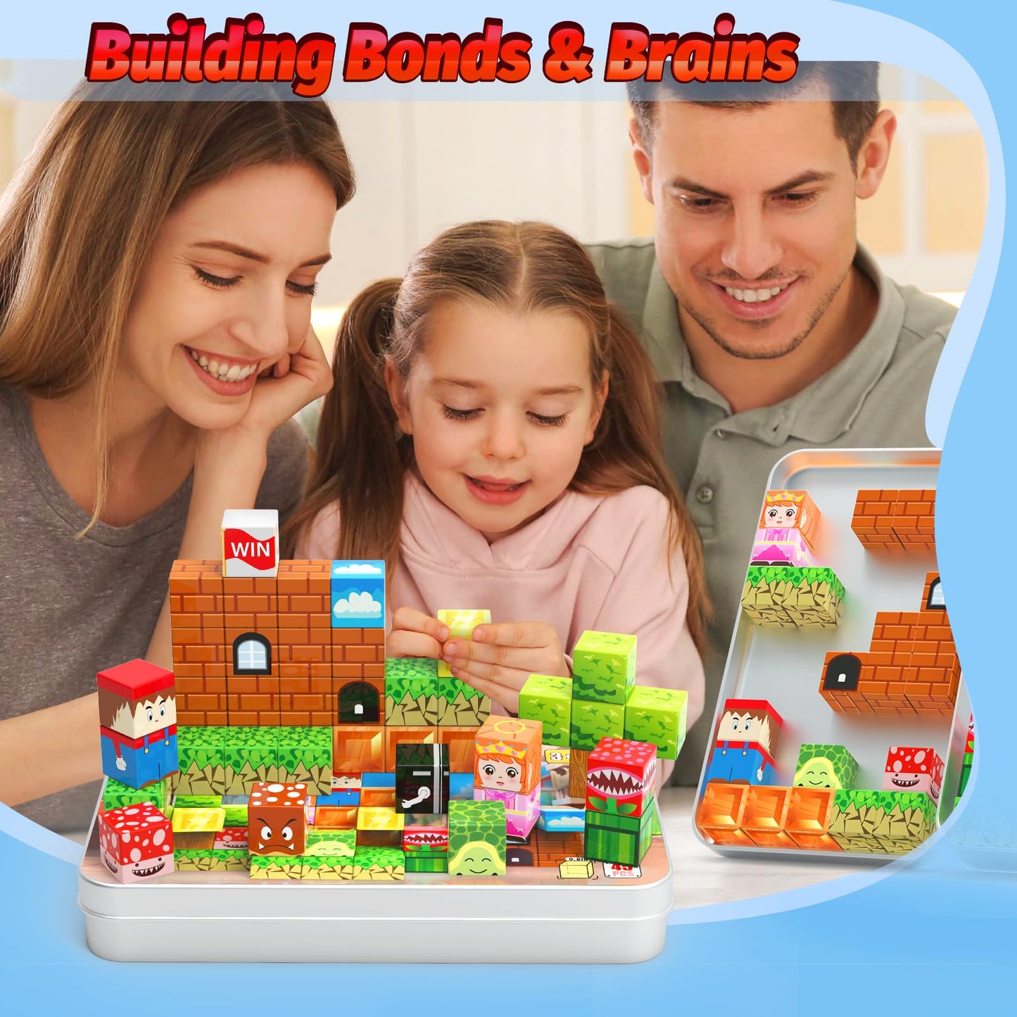 CEMECER Travel Magnetic Cubes, Portable STEM Building Blocks for Plane Road Trips, Magnetic Construction Toys for Kids